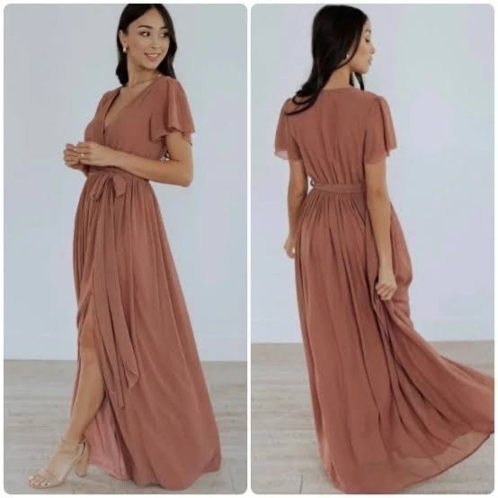 Baltic Born Lydia Maxi Dress Marsala Pink Brown Flutter Sleeve Wrap Gown Medium